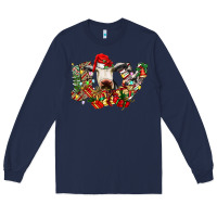 Navy christmas joy cow Long Sleeve Tee - CowhideDigitalArt