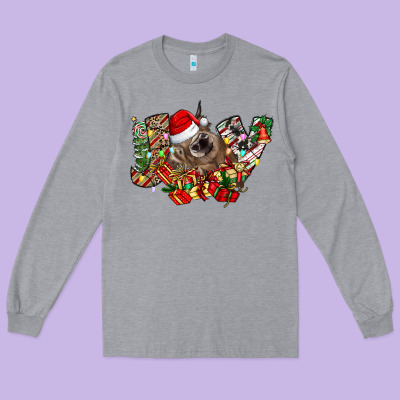 Christmas Joy Highland Cow Long Sleeve Tee Designed By Cowhidedigitalart