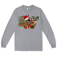 Heather Grey christmas joy highland cow Long Sleeve Tee - CowhideDigitalArt