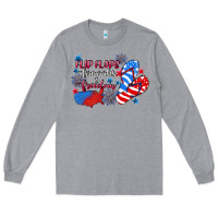 Heather Grey Flip flops fireworks & freedom 4th of july Long Sleeve Tee - CowGirlArtShop