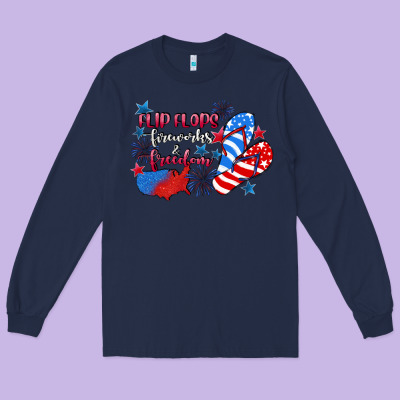 Flip Flops Fireworks & Freedom 4th Of July Long Sleeve Tee Designed By Cowgirlartshop