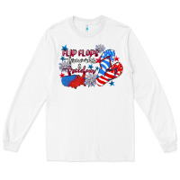 White Flip flops fireworks & freedom 4th of july Long Sleeve Tee - CowGirlArtShop