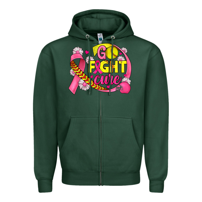 Breast Cancer Go Fight Cure Softball Zipper Hoodie by JahusDesignShop | Teevron