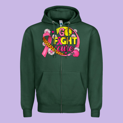 Breast Cancer Go Fight Cure Softball Zipper Hoodie Designed By Jahusdesignshop
