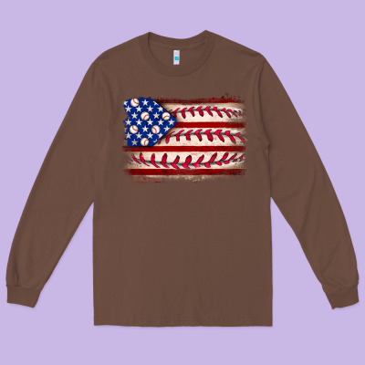 Baseball American Flag Long Sleeve Tee Designed By Neo Western