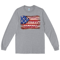Heather Grey Baseball American flag Long Sleeve Tee - Neo Western