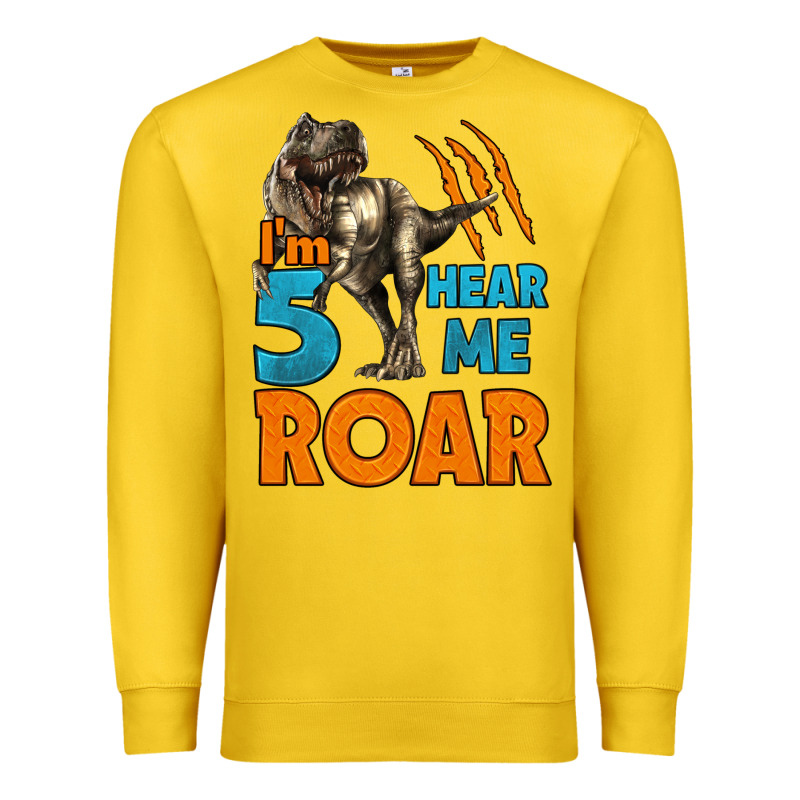 I'm Five Hear Me Roar Dinosaur Birthday Premium Sweatshirt by LillyAllenDesigns | Teevron