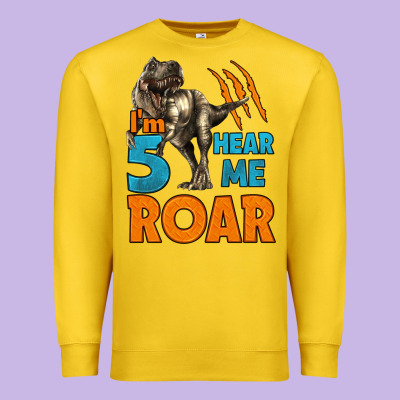 I'm Five Hear Me Roar Dinosaur Birthday Premium Sweatshirt Designed By Lillyallendesigns