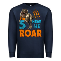 Navy i'm five hear me roar dinosaur birthday Premium Sweatshirt - LillyAllenDesigns