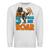 Oatmeal Heather i'm five hear me roar dinosaur birthday Premium Sweatshirt - LillyAllenDesigns