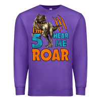 Purple i'm five hear me roar dinosaur birthday Premium Sweatshirt - LillyAllenDesigns