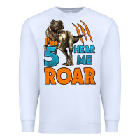 White i'm five hear me roar dinosaur birthday Premium Sweatshirt - LillyAllenDesigns