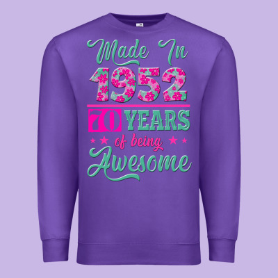 Made In 1952, 70 Years Of Being Awesome Kopya Premium Sweatshirt Designed By Jasminsmagicworld