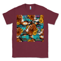 Burgundy sunflower horses seamless pattern Classic Tee - HRA Design Shop