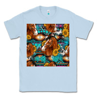Dusty Blue sunflower horses seamless pattern Classic Tee - HRA Design Shop