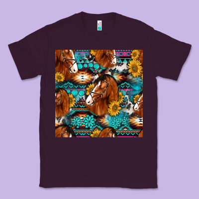 Sunflower Horses Seamless Pattern Classic Tee Designed By Hra Design Shop