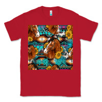Red sunflower horses seamless pattern Classic Tee - HRA Design Shop