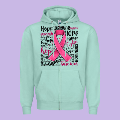 Breast Cancer Ribbon Zipper Hoodie Designed By Jahusdesignshop
