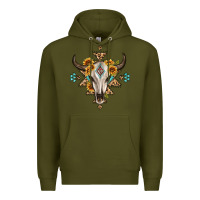 Army Green bull skull with aztec sunflower leopard Premium Hoodie - MaliasSmallBusiness