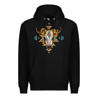 Black bull skull with aztec sunflower leopard Premium Hoodie - MaliasSmallBusiness