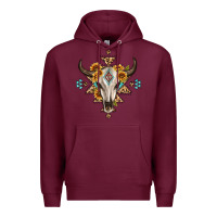 Burgundy bull skull with aztec sunflower leopard Premium Hoodie - MaliasSmallBusiness