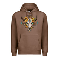 Chestnut bull skull with aztec sunflower leopard Premium Hoodie - MaliasSmallBusiness
