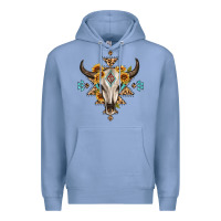 Colony Blue bull skull with aztec sunflower leopard Premium Hoodie - MaliasSmallBusiness