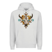 Dove Grey bull skull with aztec sunflower leopard Premium Hoodie - MaliasSmallBusiness