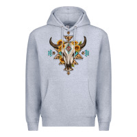 Heather Grey bull skull with aztec sunflower leopard Premium Hoodie - MaliasSmallBusiness