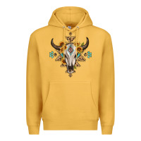 Mustard bull skull with aztec sunflower leopard Premium Hoodie - MaliasSmallBusiness