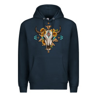 Navy bull skull with aztec sunflower leopard Premium Hoodie - MaliasSmallBusiness