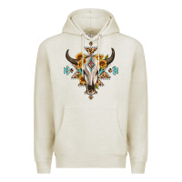 Oatmeal Heather bull skull with aztec sunflower leopard Premium Hoodie - MaliasSmallBusiness