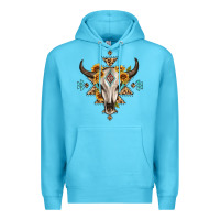 Ocean Blue bull skull with aztec sunflower leopard Premium Hoodie - MaliasSmallBusiness
