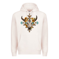 Pale Pink bull skull with aztec sunflower leopard Premium Hoodie - MaliasSmallBusiness