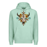 Seafoam bull skull with aztec sunflower leopard Premium Hoodie - MaliasSmallBusiness