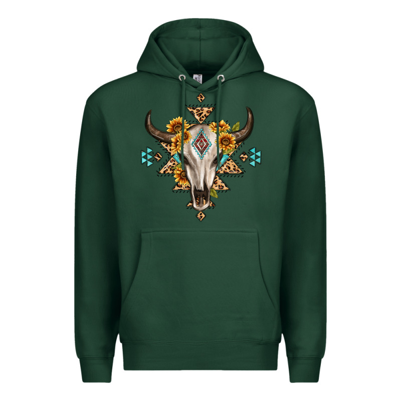 Bull Skull With Aztec Sunflower Leopard Premium Hoodie by MaliasSmallBusiness | Teevron