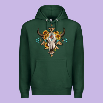 Bull Skull With Aztec Sunflower Leopard Premium Hoodie Designed By Maliassmallbusiness