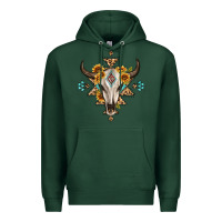 Sports Green bull skull with aztec sunflower leopard Premium Hoodie - MaliasSmallBusiness