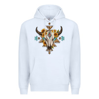 White bull skull with aztec sunflower leopard Premium Hoodie - MaliasSmallBusiness