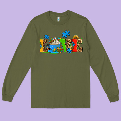 Autism Coffee Cup With Sunflower Long Sleeve Tee Designed By Adodesignshop