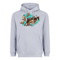 Heather Grey cowhide leopard turquoise patch Heavyweight Hoodie - AdoDesignShop