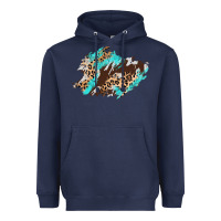 Navy cowhide leopard turquoise patch Heavyweight Hoodie - AdoDesignShop