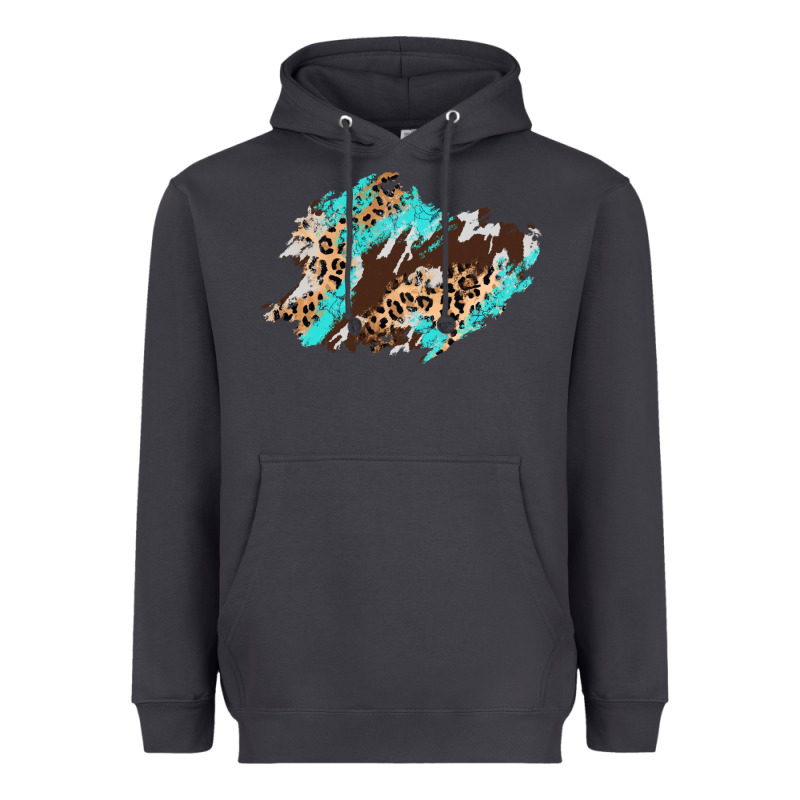 Cowhide Leopard Turquoise Patch Heavyweight Hoodie by AdoDesignShop | Teevron