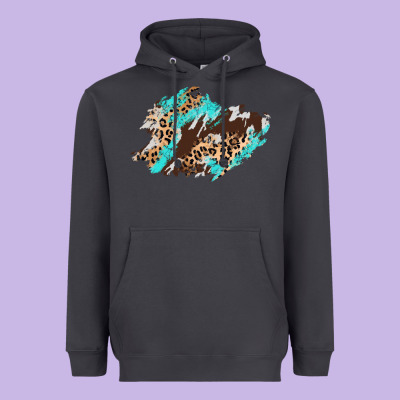 Cowhide Leopard Turquoise Patch Heavyweight Hoodie Designed By Adodesignshop