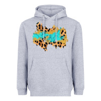 Heather Grey glitter leopard turquoise patch Heavyweight Hoodie - AdoDesignShop