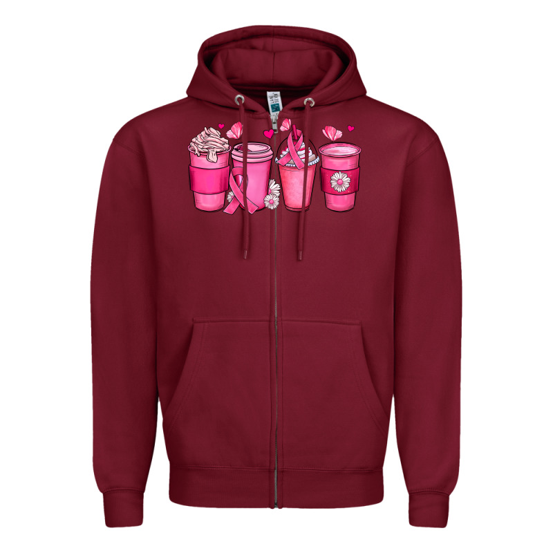 Breast Cancer Coffee Cups Zipper Hoodie by JahusDesignShop | Teevron