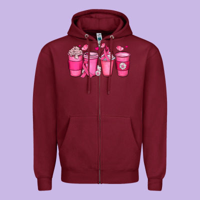 Breast Cancer Coffee Cups Zipper Hoodie Designed By Jahusdesignshop