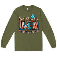 Army Green God bless the USA 4th of july Long Sleeve Tee - CowGirlArtShop