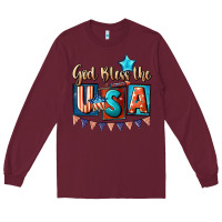 Burgundy God bless the USA 4th of july Long Sleeve Tee - CowGirlArtShop