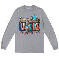 Heather Grey God bless the USA 4th of july Long Sleeve Tee - CowGirlArtShop